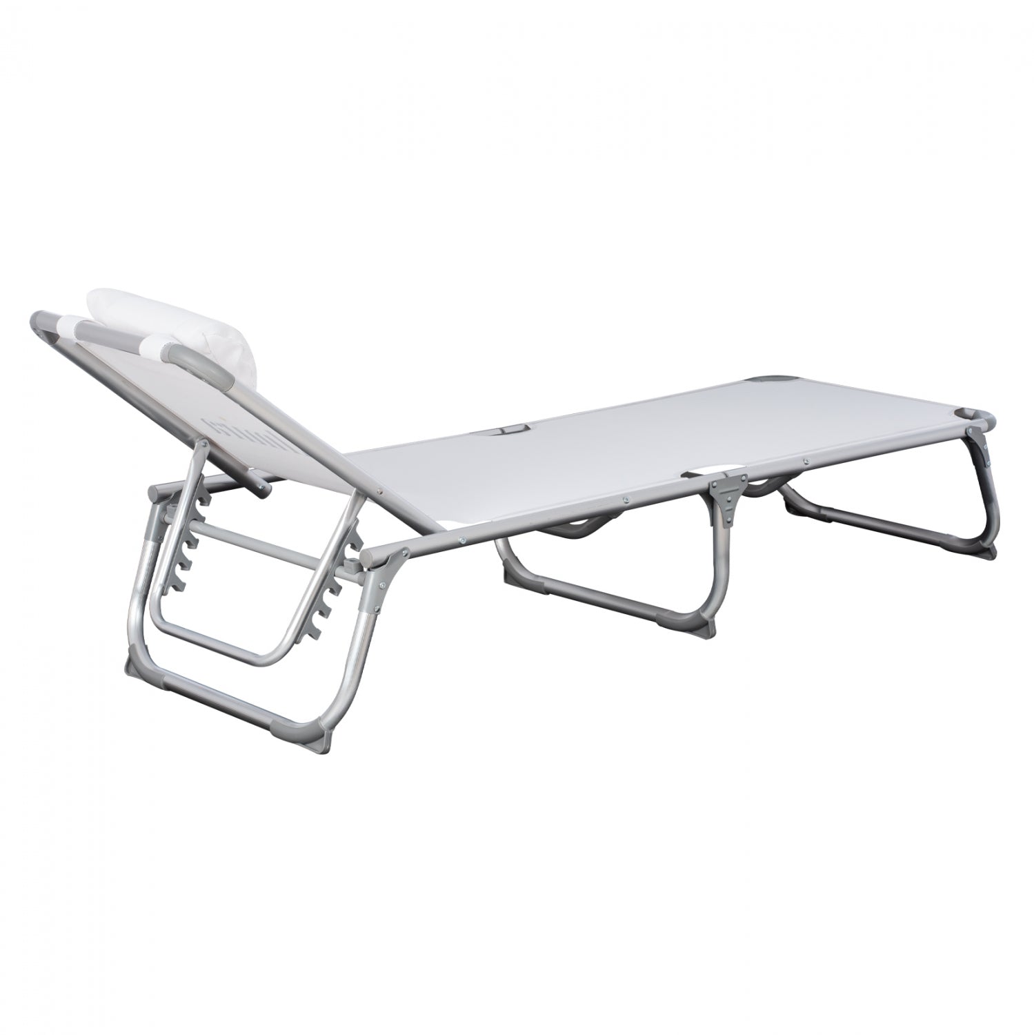 Шезлонг за плаж тежък тип бял алуминий 188x58x31-81 см