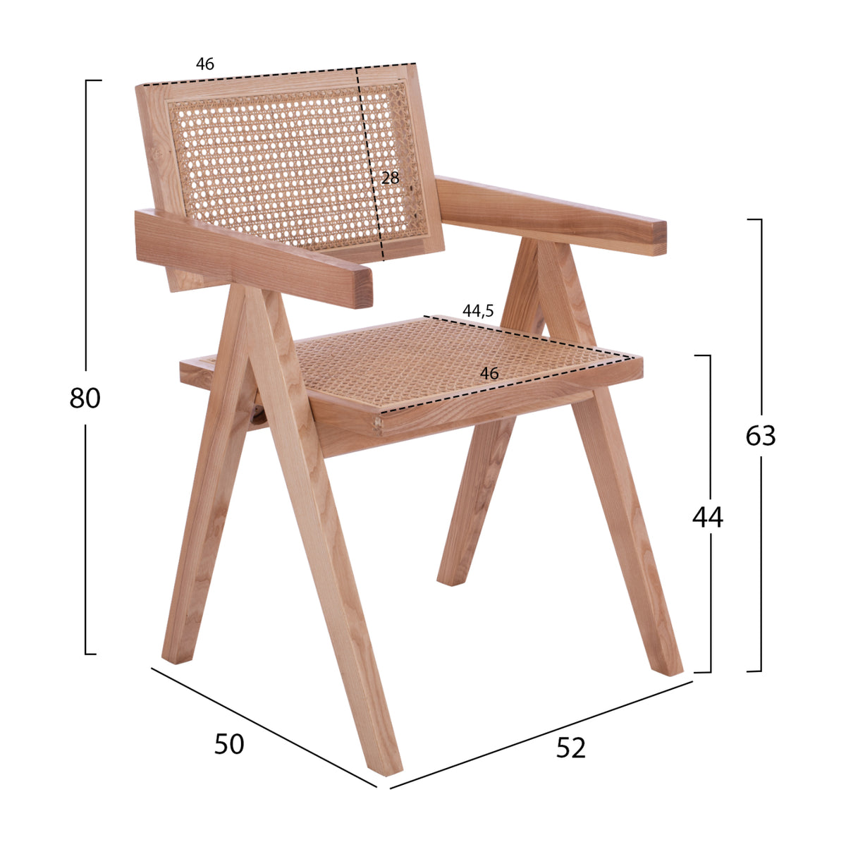 Дървен стол BLAIRE с подлакътници 52x50x80Y см.